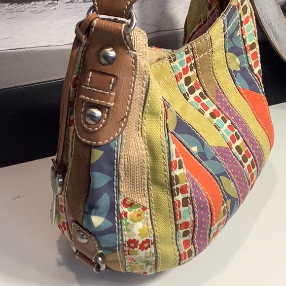 Fossil Multicolor Patchwork Fabric Bohemian Hobo Shoulder Handbag Purse - Picture 6 of 12